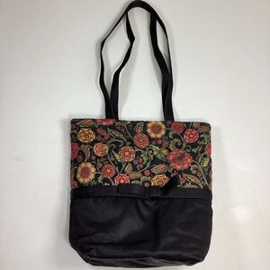 Fall Floral Quilted Shoulder Bag Handmade Tote Purse Black Rust